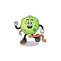 Mascot cartoon of amoeba running on finish line vector