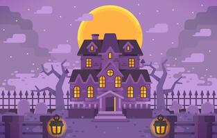 A Haunted House In The Middle Of A Graveyard vector