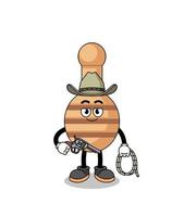 mascota de personaje de cucharón de miel como vaquero vector