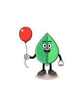 Cartoon of leaf holding a balloon vector