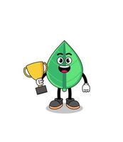 Cartoon mascot of leaf holding a trophy vector