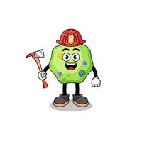 Cartoon mascot of amoeba firefighter vector