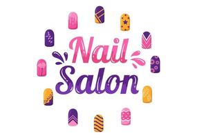 Nail Polish Salon Template Hand Drawn Cartoon Flat Illustration Receiving of Manicure or Pedicure with Tools and Accessories to a Young Girl Concept vector