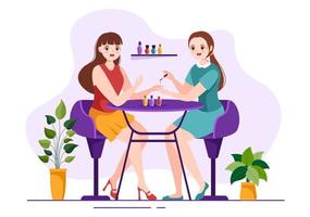 plantilla de salón de esmalte de uñas ilustración plana de dibujos animados dibujados a mano recepción de manicura o pedicura con herramientas y accesorios para un concepto de niña vector