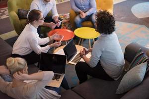 Startup Business Team At A Meeting at modern office building photo