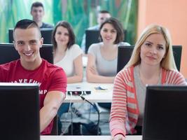 technology students group in computer lab school  classroom photo