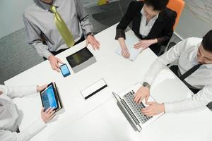 aerial view of business people group brainstorming on meeting photo