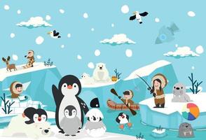 fondo de vector de dibujos animados de animales árticos