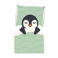 lindo pingüino durmiendo en una manta vector