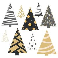 Christmas trees vector set in modern scandinavian style.Abstract styling boho christmas trees collection,simple design for holiday decorations,poster, wall decor,cover, flyer,and banner.