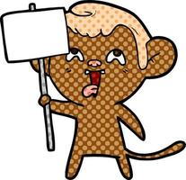 crazy cartoon monkey with sign vector