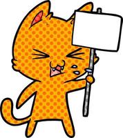cartoon cat protesting vector