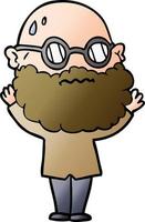 cartoon worried man with beard and spectacles vector