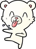 rude cartoon dancing polar bear sticking out tongue vector