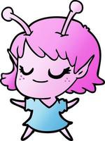 dibujos animados de niña alienígena sonriente vector