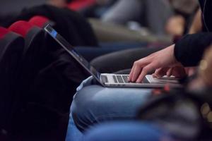 business people hands using laptop computer photo