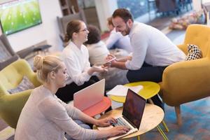 Startup Business Team At A Meeting at modern office building photo