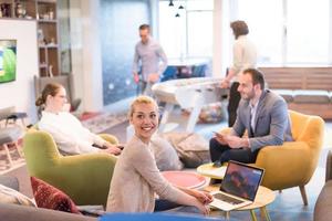 Startup Business Team At A Meeting at modern office building photo