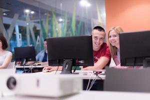 technology students group in computer lab school  classroom photo