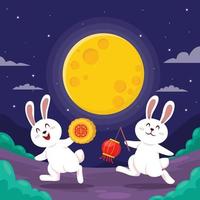 Chuseok Moon And Bunny Background vector