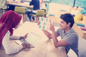 black muslim business woman having a meeting with her indian male colleague photo