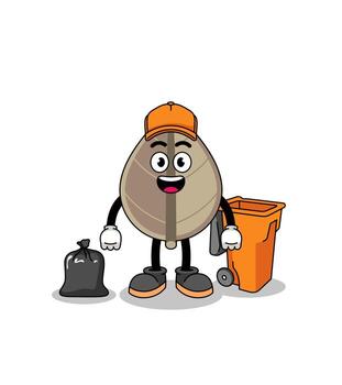 Illustration of dried leaf cartoon as a garbage collector vector