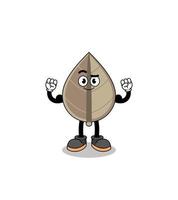 Mascot cartoon of dried leaf posing with muscle vector