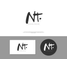 NT Initial handwriting or handwritten logo for identity. Logo with signature and hand drawn style. vector