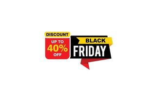 Oferta de viernes negro de 40 por ciento de descuento, liquidación, diseño de banner de promoción con estilo de etiqueta. vector