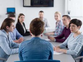 Business Team At A Meeting at modern office building photo