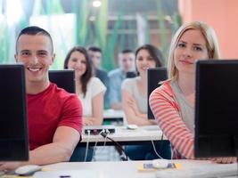 technology students group in computer lab school  classroom photo