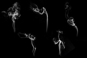 Set of white smoke or cloud shot in studio, white smoke from incense and black background, wave and splash shape for design, object and background concept photo