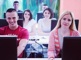 technology students group in computer lab school  classroom photo