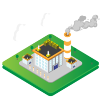 Climate Change Isometric Background with green grass. factory smoke, and cloud png