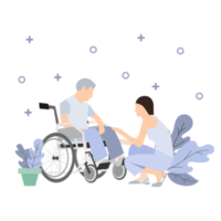 disability community. with wheelchairs and nurse. element flat design for web or social media template post png