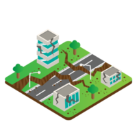 terremoti disastri graident isometrico sfondo con crepa costruzione, lampada, albero, crepa terra, e pietra png