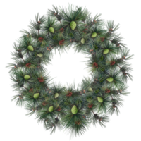 shining wreath of pine branches with cones, christmas wreath illustration png