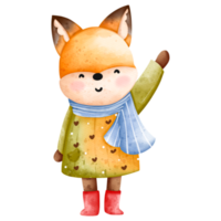 raposa de aquarela de natal fofa, animal de outono ou outono, ilustração de aquarela png