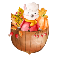 linda oveja de acuarela de navidad, animal de otoño o otoño, ilustración de acuarela png