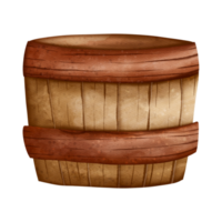 Wooden barrel, Watercolor illustration png