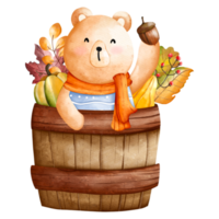 lindo oso de acuarela de navidad, peluche, animal de otoño o otoño, ilustración de acuarela png