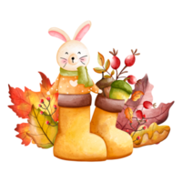 lindo conejo de acuarela de navidad, conejito de invierno, animal de otoño o otoño, ilustración de acuarela png