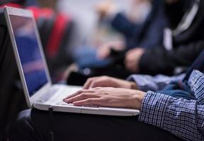 business people hands using laptop computer photo