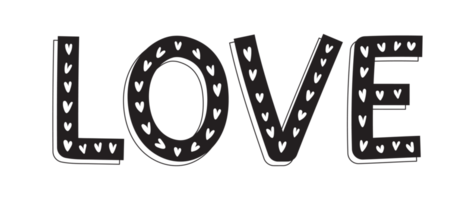 Black love word with white hearts. Perfect for any customization. png