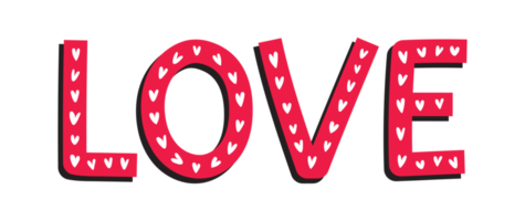 Red love word with white hearts. Perfect for any customization. png