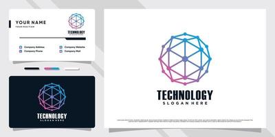 Network technology logo design illustration with hexagon element and business card template vector