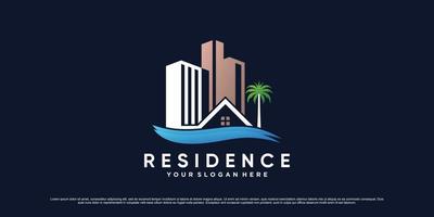 Real estate building logo design illustration with house icon and creative element concept vector