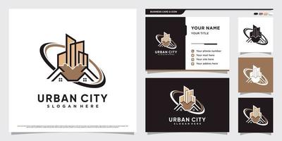 Building logo design illustration for construction with creative element and business card template vector