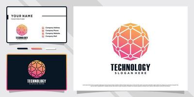 Network technology logo design illustration with hexagon element and business card template vector