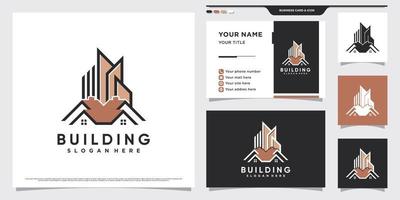 Building logo design illustration for construction with creative element and business card template vector